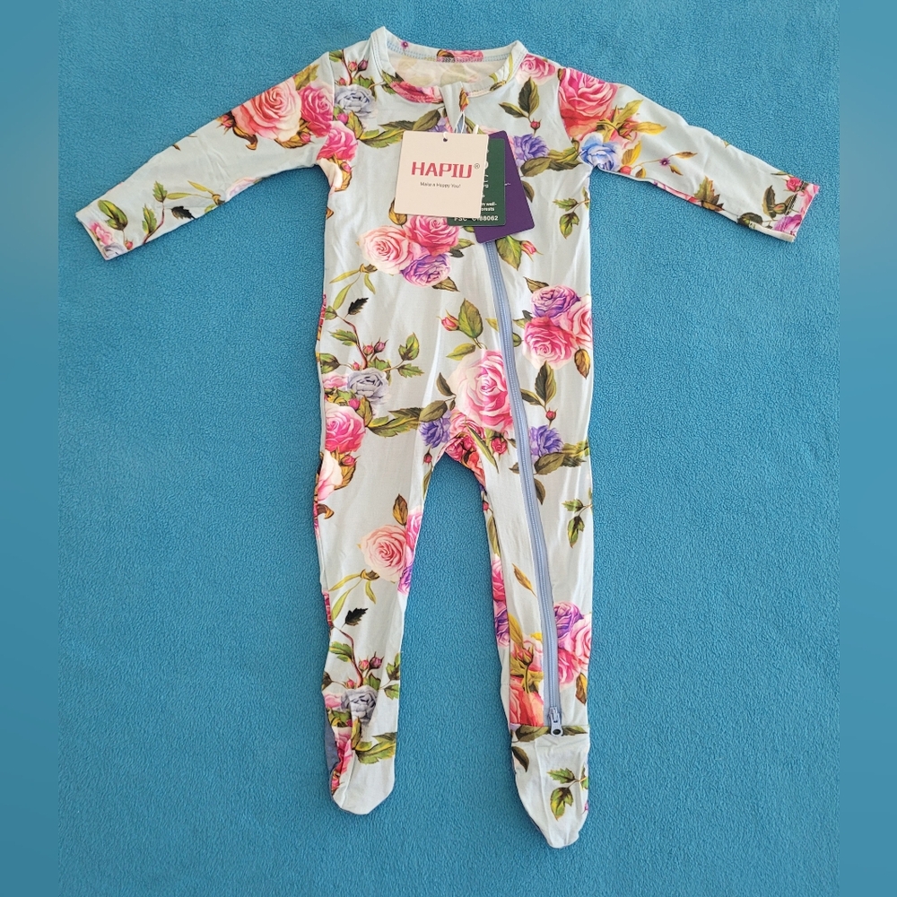 Hapiu Roses Bamboo Footed Two Way Zipper Footie Baby Pajamas 12-18 Months